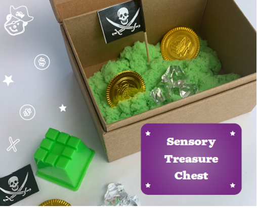 Treasure box with kinetic sand and pirate items