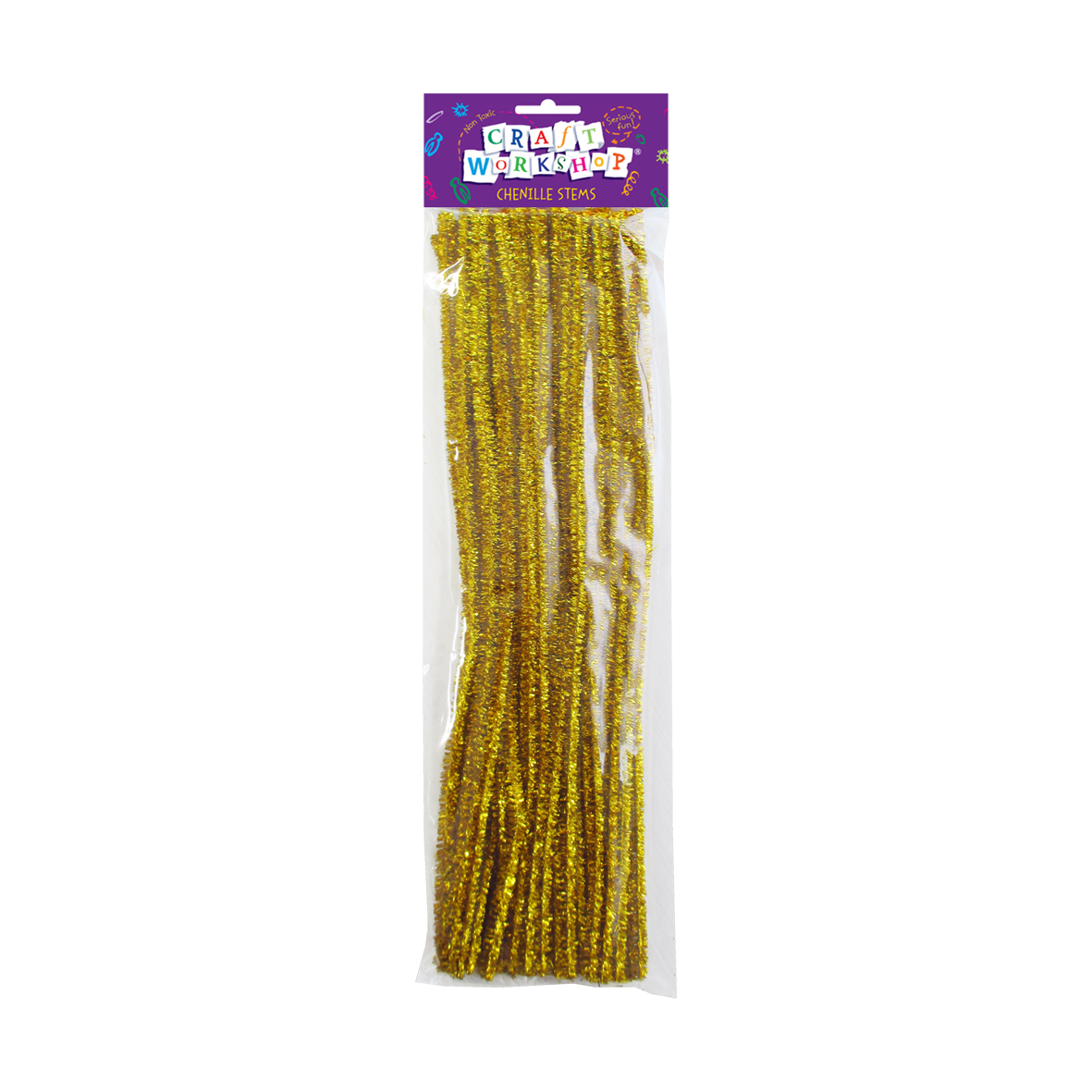 Chenille Sparkly Stems, 12-in (30-cm), 50-pc, Gold