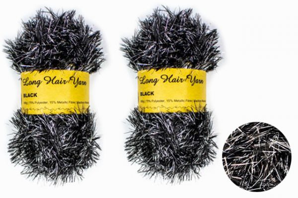 Long Hair Yarn - Black 100g