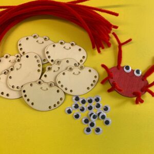 wooden crab pieces red pipecleaners googly eyes and finished crab