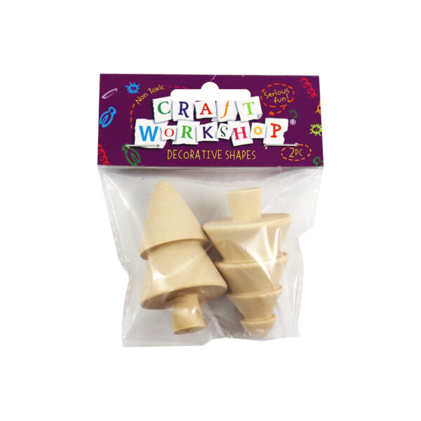 PAck of 2 wooden trees slightly different shapes in packaging